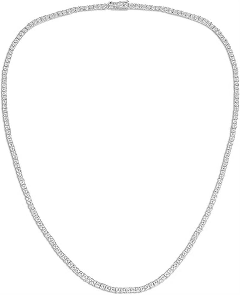 Sterling Silver Cubic Zirconium 2mm Tennis Necklace, 16 Inch