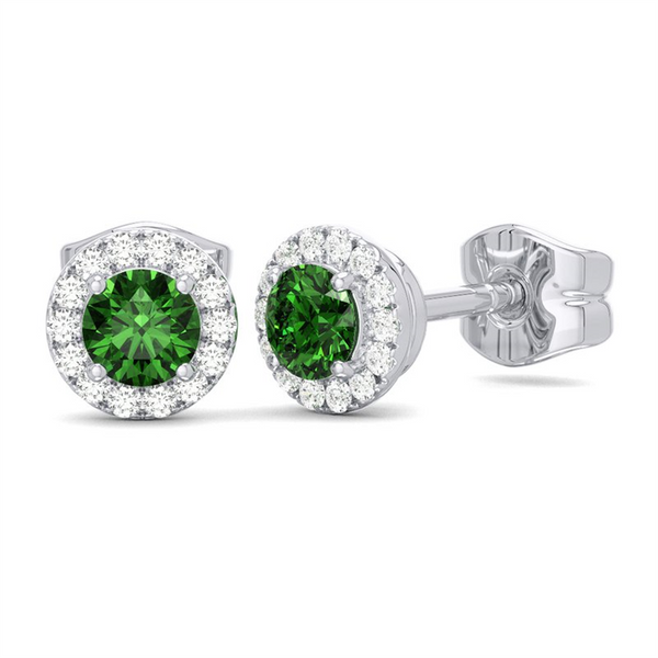 White 10 Karat Gold 0.25 Carats Emerald & 0.10 Carats Diamond Halo Earrings