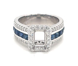White 14 Karat Gold 1.18 Carats Blue Sapphires & 0.65 Carats Diamond Halo Engagement Ring