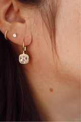 Vibrant Color Stone 14K Gold Yellow 1.75 Carats Morganite & 0.15 Carats Diamond Halo Dangle Earrings