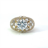 Yellow 14 Karat Gold 8mm Cubic Zirconium & 2.44 Carats Diamond Fashion Ring