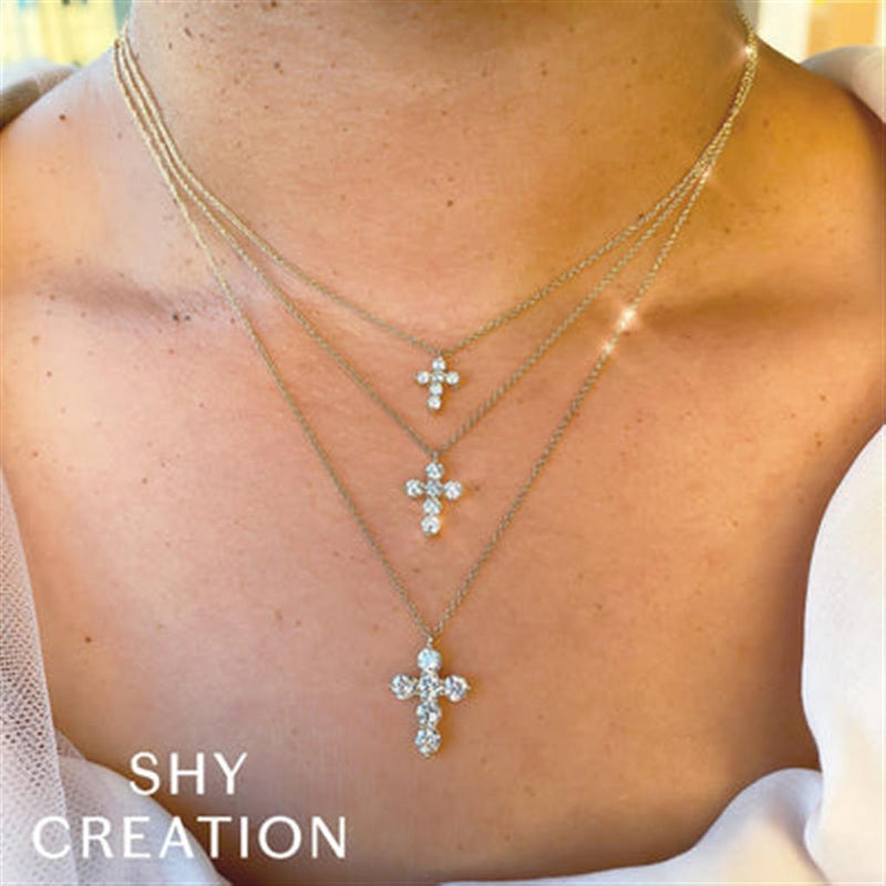 White 14 Karat Gold Carats Diamond 1/2 Carats Cross Pendant Necklace