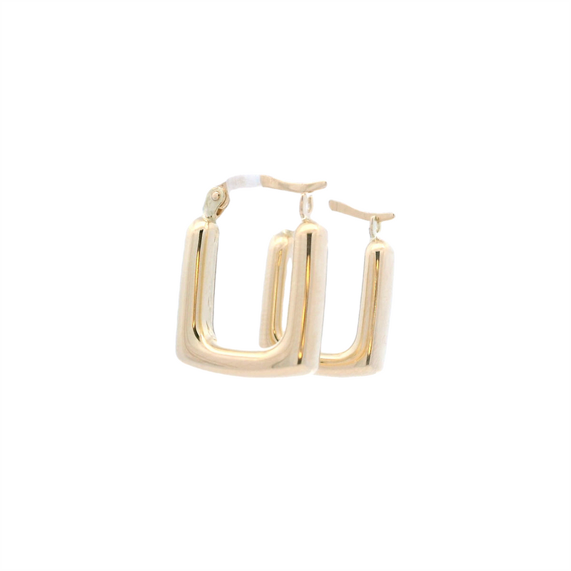 Elegant Precious Metal Earrings 14K Gold Yellow Medium Square Hoop Earrings