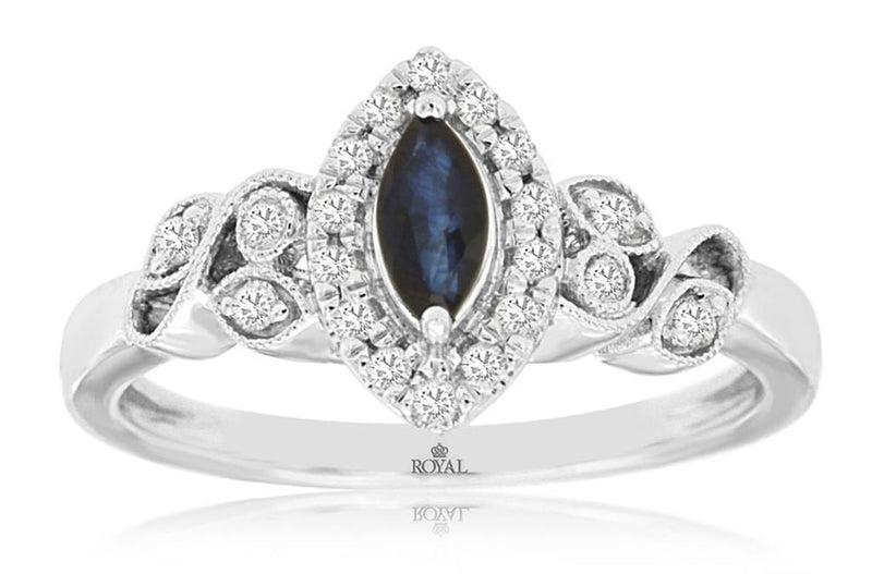 White 14 Karat Gold 0.27 Carats Sapphire & 0.16 Carats Diamond Vintage Inspired Ring