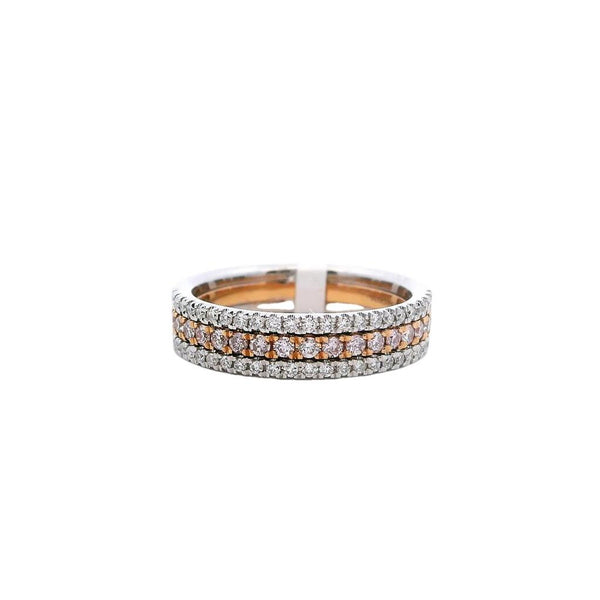 Elegant & Trendy 18K Gold Two-Toned 0.26 Carats Pink Diamond & 0.23 Carats Round Diamond Stackable Diamond Band