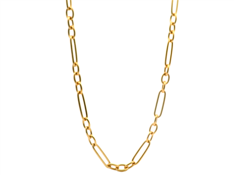 18K Yellow Gold 31-Inch Figaro Smooth Oval Link Precious Metal Chain