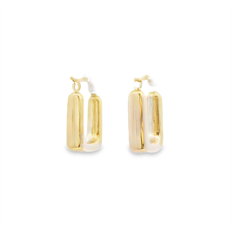 Elegant Precious Metal Earrings 14K Gold Yellow Medium Square Hoop Earrings