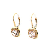 Vibrant Color Stone 14K Gold Yellow 1.75 Carats Morganite & 0.15 Carats Diamond Halo Dangle Earrings