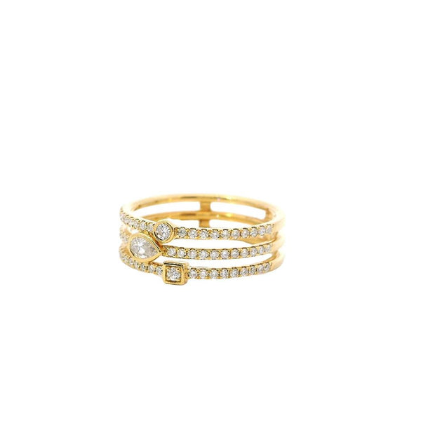 Elegant & Trendy 18K Gold Yellow 0.43 Carats Diamond Accented 3 Row Split Fashion Band