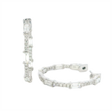 18K White Gold 24.7mm Inside-Out Diamond Hoop Earrings with 1.36ct Baguette & Round Diamonds