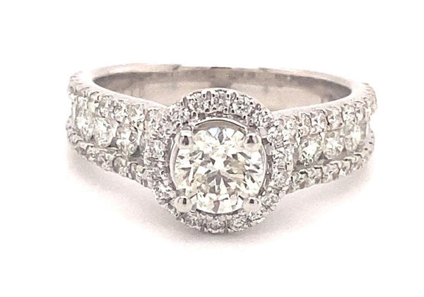 White 14 Karat Gold 1.75 Carats Diamond Halo Engagement Ring