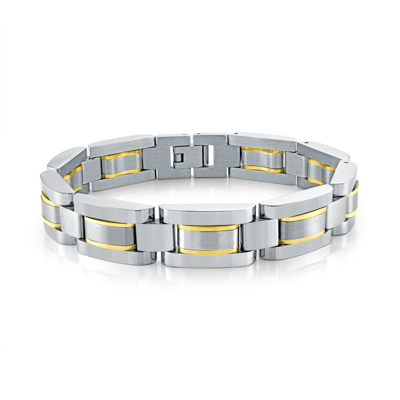 Bold & Stylish Alternative Metal Bracelets Two-Toned Stainless Steel Link Bracelet, 8.5 Inch