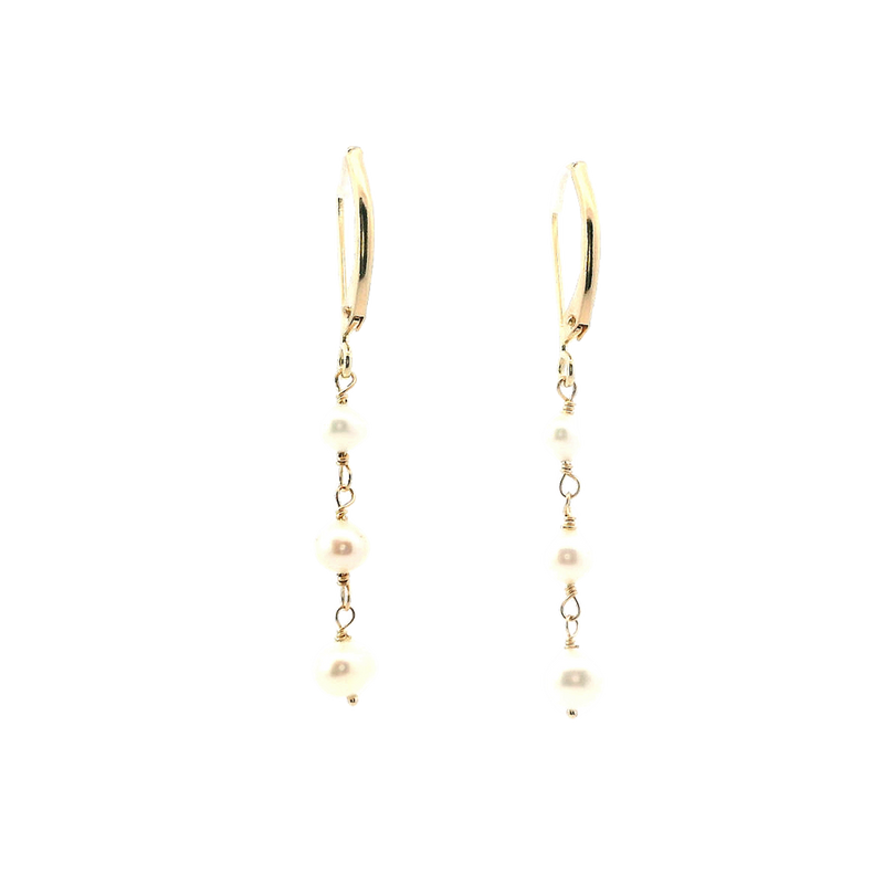 Timeless & Sophisticated Design Yellow 14K Gold Cultured Pearl Dangle Earrings