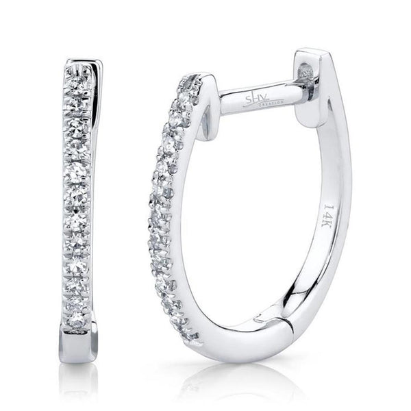 White Gold 14 Karat Diamond Huggie Hoop Earrings 0.08 Carats