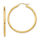 14K Yellow Gold Medium Tube Hoop Earrings, 2x35mm