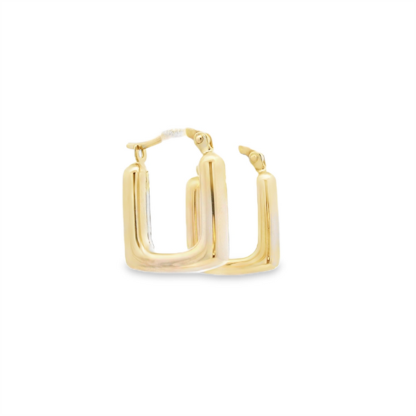 Elegant Precious Metal Earrings 14K Gold Yellow Medium Square Hoop Earrings