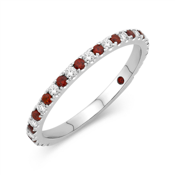 White 14 Karat Gold 0.19 Carats Garnet & 0.14 Carats Diamond Stackable Ring