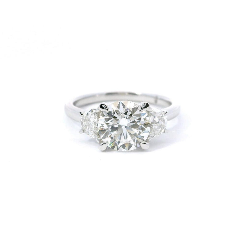 14K Gold White Lab Grown Round & Half Moon Three Stone Diamond Engagement Ring - Lab-Grown 2.63 CTW Diamond