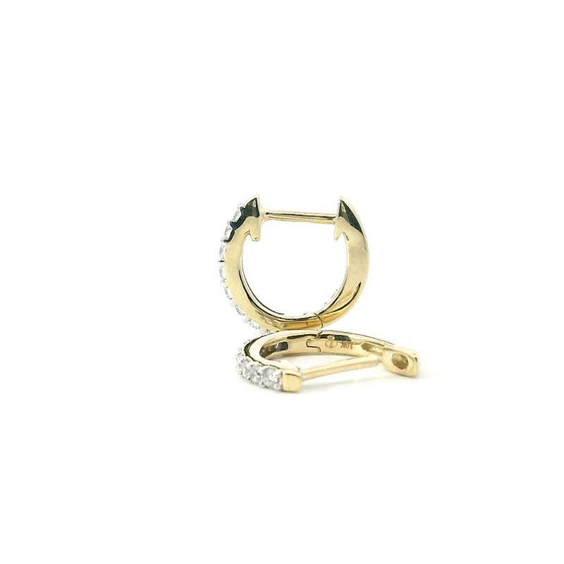 Classic & Contemporary 10K Gold Yellow 1/4 Carats Diamond Small 12.9mm Hoop Earrings