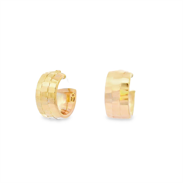 Elegant Precious Metal Earrings 14K Gold Yellow Huggie Faceted Earrings