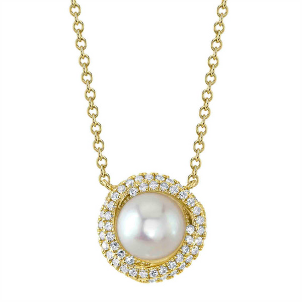 Elegant Pearl Necklaces & Pendants 14K Gold Yellow 6-6.5MM Pearl & 0.13 Carats Diamond Necklce - 18 Inch