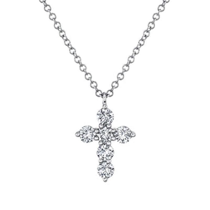 White 14 Karat Gold Carats Diamond 1/2 Carats Cross Pendant Necklace