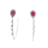 Vibrant Color Stone 14K Gold White 0.44 Carats Ruby & 0.35 Carats Diamond Dangle Halo Earrings