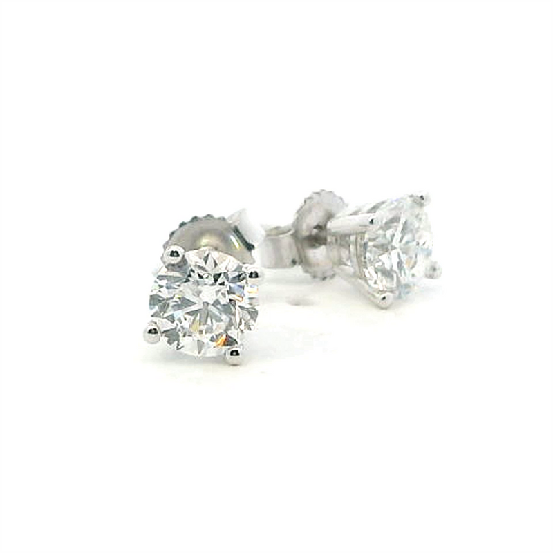 Classic & Contemporary 14K Gold White Lab-Grown 1.0 Carats Diamond 4 Prong Stud Earrings