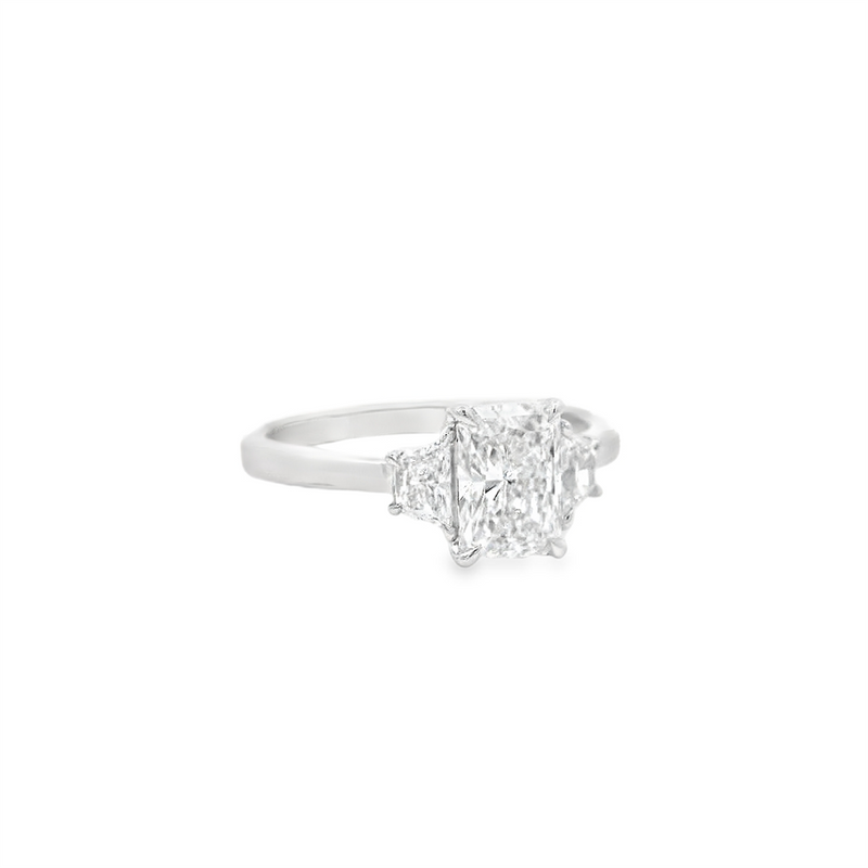 14K Gold White Accented Radiant Cut Lab Grown Diamond Three Stone Engagement Ring - Lab-Grown 1.47 CTW Diamond