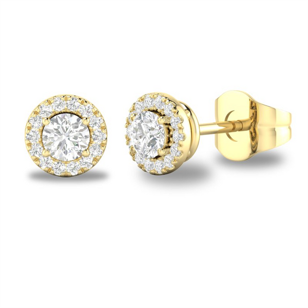 Yellow 10 Karat Gold 0.25 Carats White Sapphire & 0.10 Carats Diamond Halo Earrings