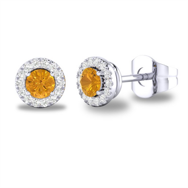 White 10 Karat Gold 0.20 Carats Citrine & 0.10 Carats Diamond Halo Earrings