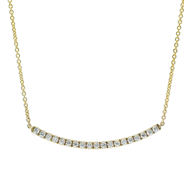 Elegant Diamond Necklaces 18K Gold Yellow 0.41 Carats Diamonds Curved Bar Necklace - 16 Inch