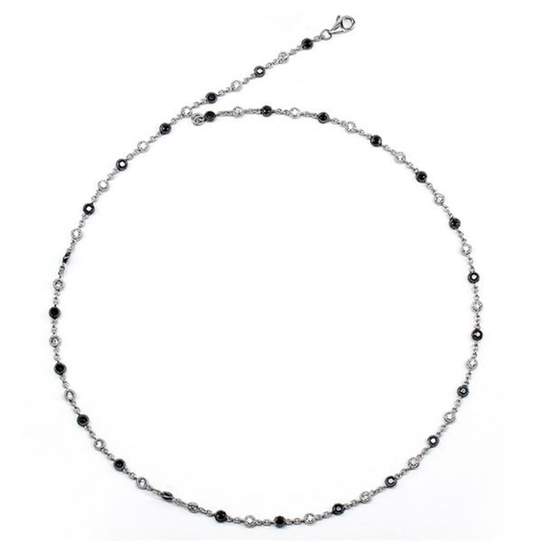 Elegant Diamond Necklaces 18K Gold White 1.31 Carats Black Diamond & 1.13 Carats White Diamond Station Necklace - 18 Inch