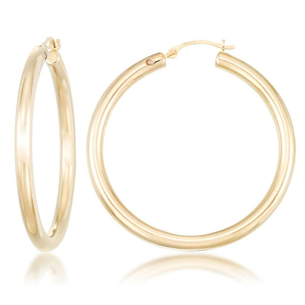 14K Yellow Gold Large Tube Hoop Earrings, 35.7x3mm, Dent Resistant