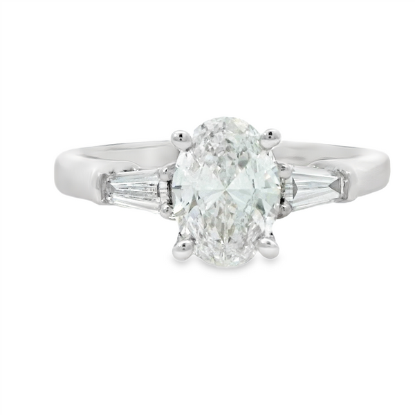 White 14 Karat Gold Lab-Grown 1.25 Carats Oval Diamond Three Stone Engagement Ring